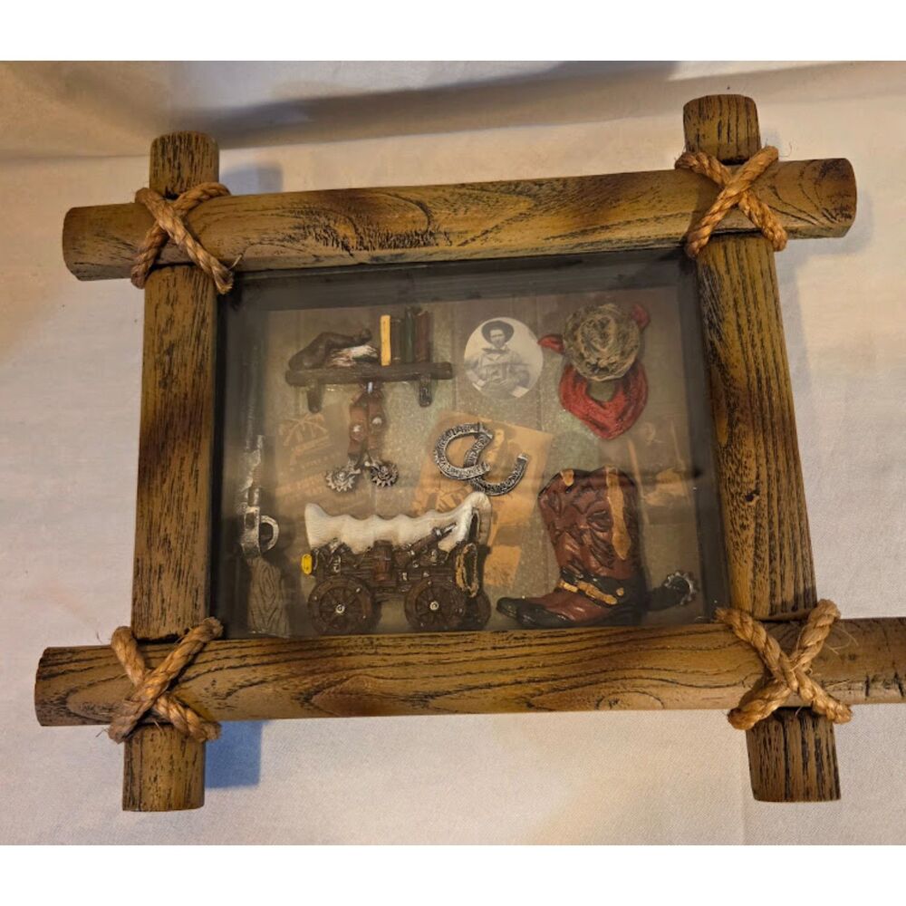 Rustic Western Shadow Box Wagon Boot Cowboy Display